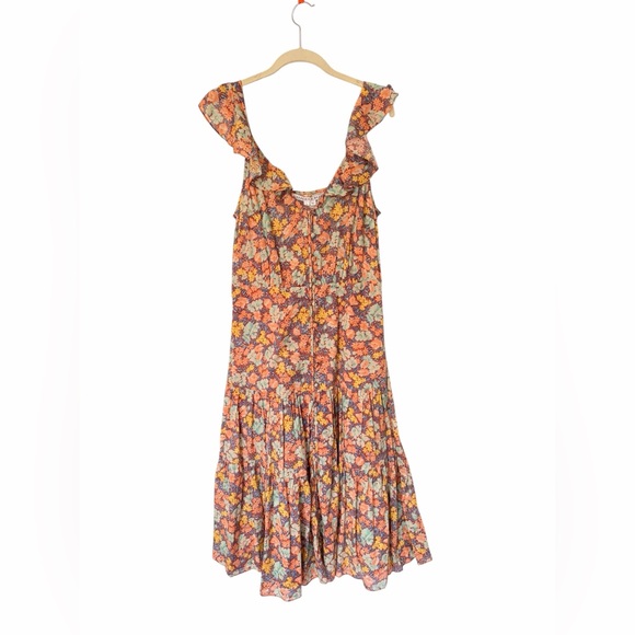 Veronica Beard Malgosia Floral Cotton Ruffle Cottagecore Vintage Midi Dress 10 - Picture 4 of 12